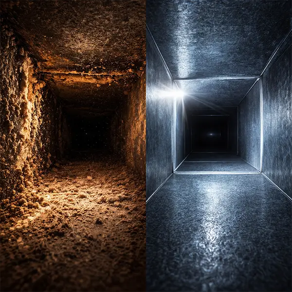 Professional duct cleaning service before and after