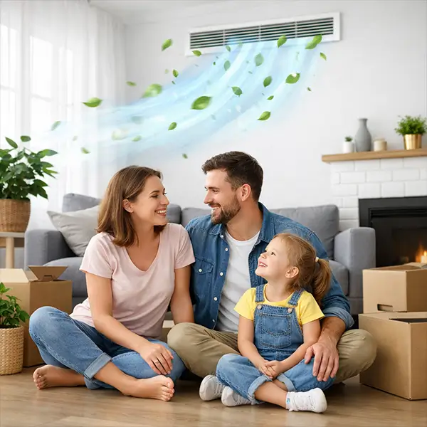 Family enjoying fresh air in a bright living room